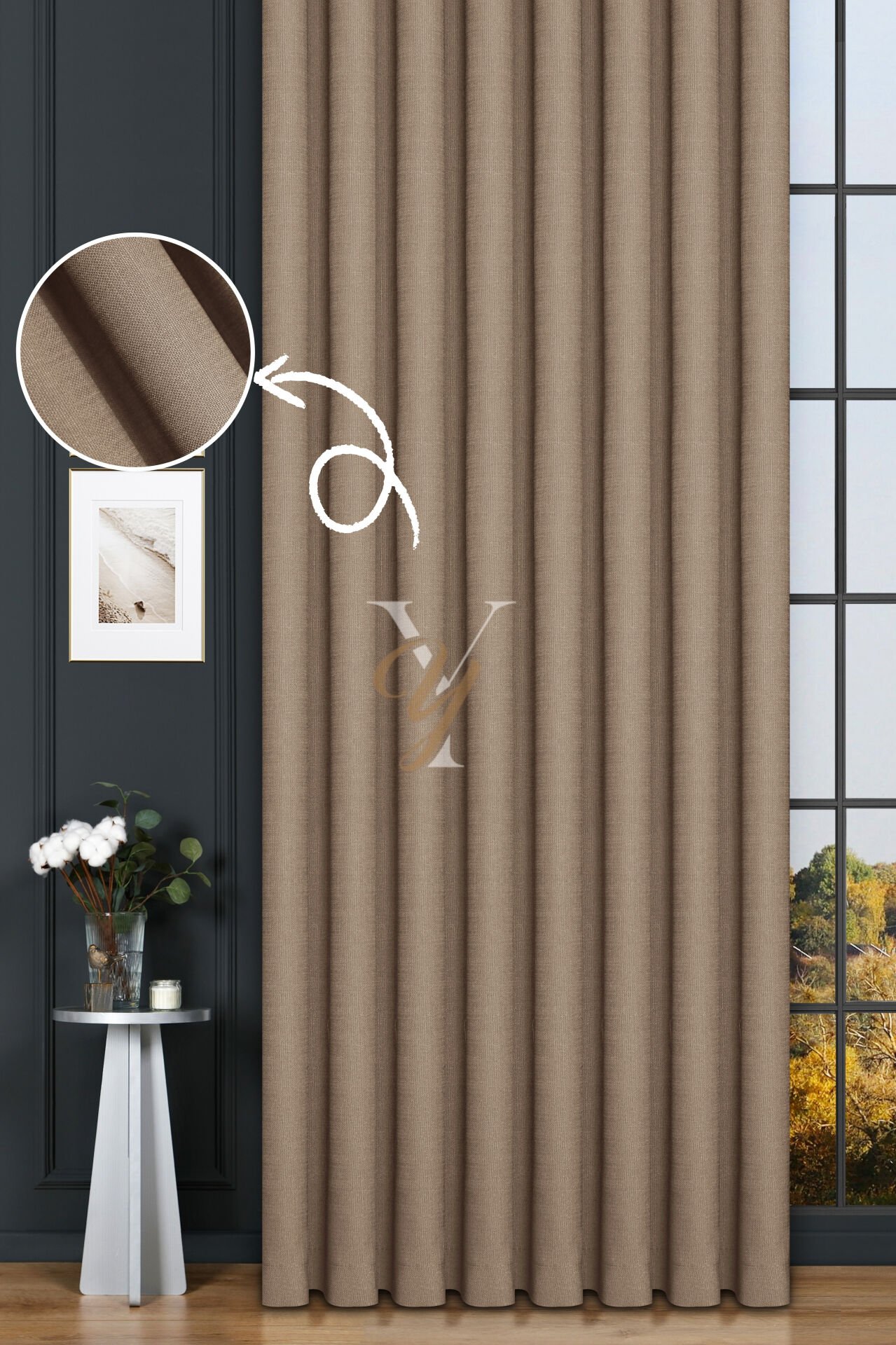 Keten Fon Perde V-4010 Latte