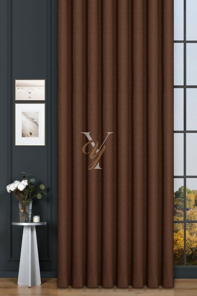 Keten Fon Perde V-4011 Kahve