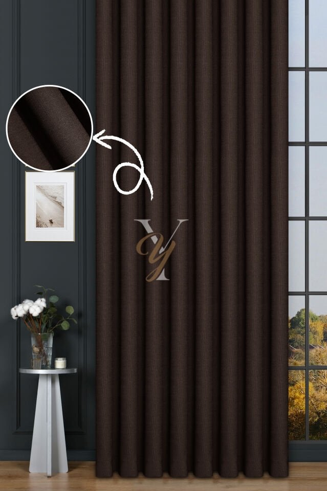 Keten Fon Perde V-4012 Acı Kahve