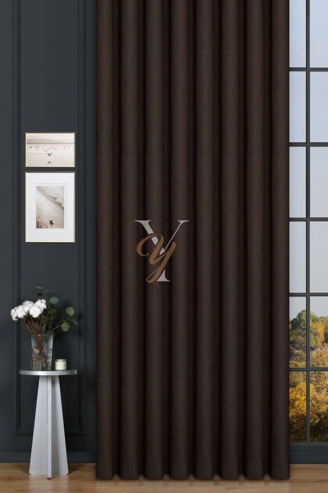 Keten Fon Perde V-4012 Acı Kahve