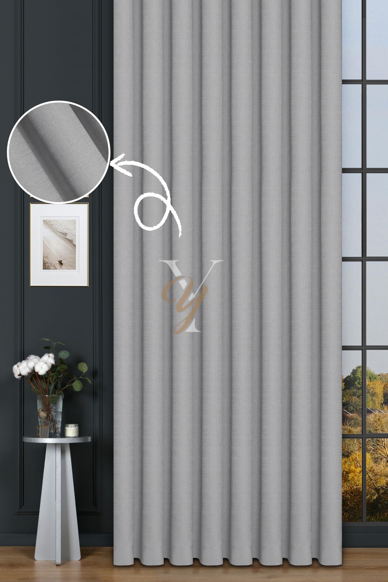 Keten Fon Perde V-4013 Taş