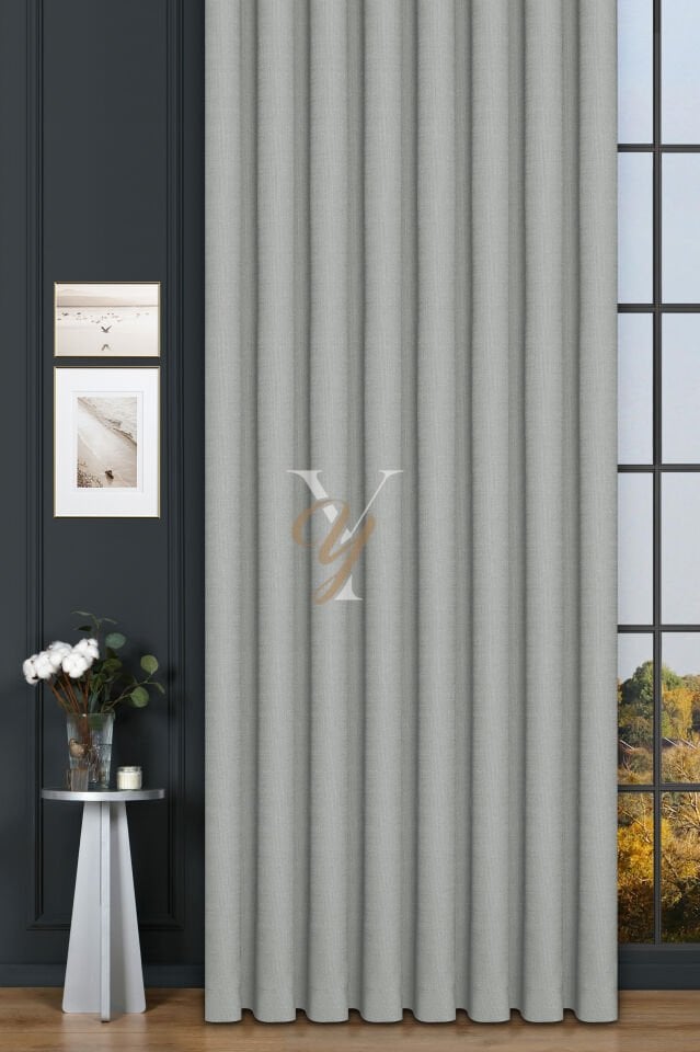 Keten Fon Perde V-4014 Açık Gri