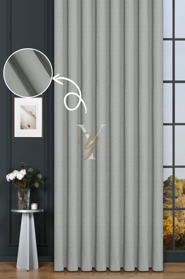 Keten Fon Perde V-4014 Açık Gri