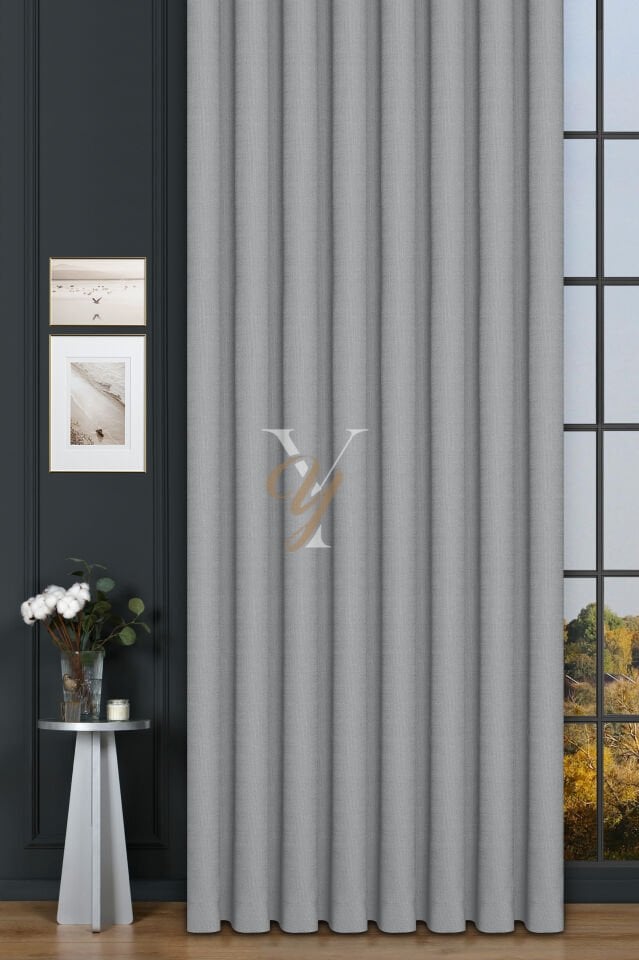 Keten Fon Perde V-4015 Gümüş Gri