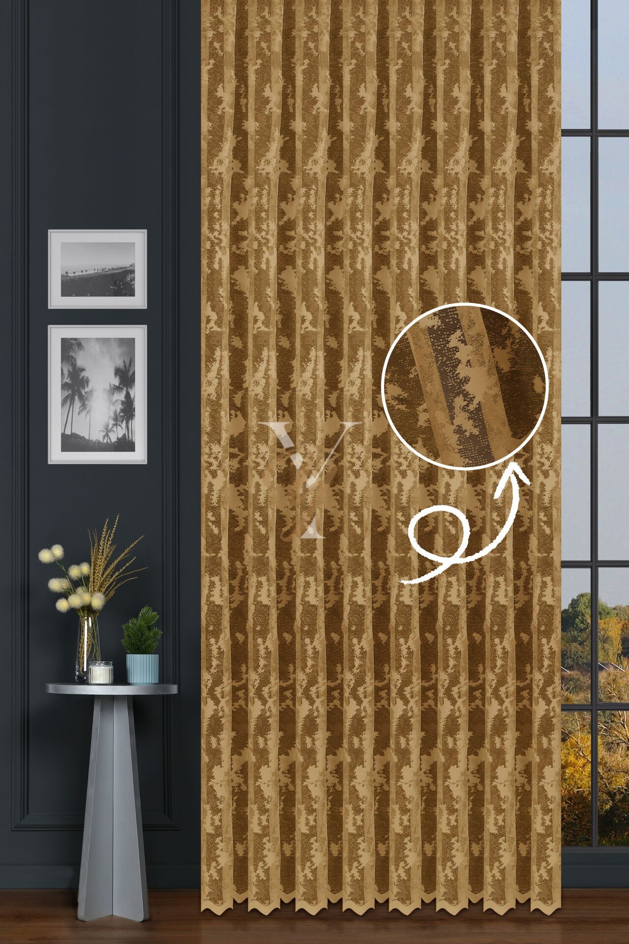 Kdk Pırıltı Lüx Tül Perde Bulut V-Hardal