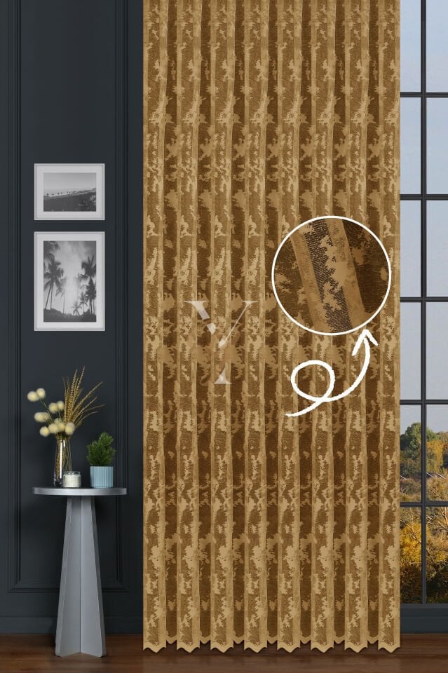 Kdk Pırıltı Lüx Tül Perde Bulut V-Hardal