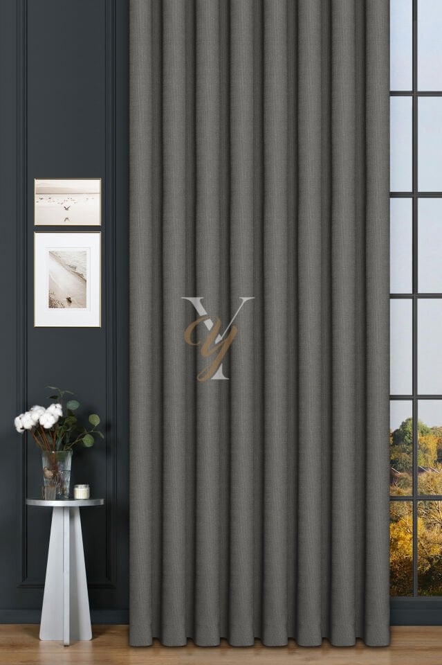 Keten Fon Perde V-4017 Koyu Gri