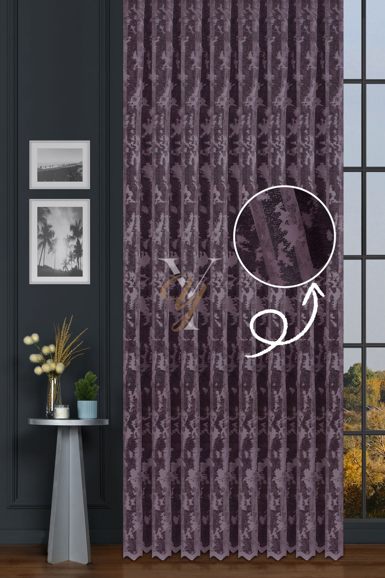 Kdk Pırıltı Lüx Tül Perde Bulut V-Mürdüm