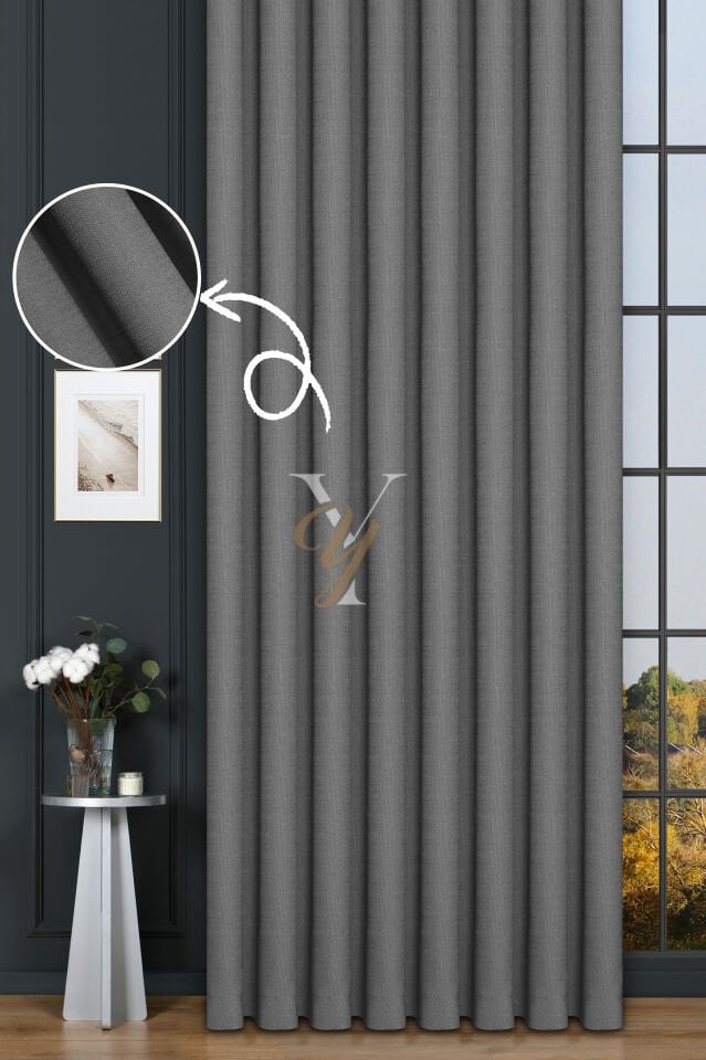 Keten Fon Perde V-4018 Açık Antrasit