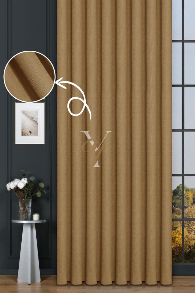 Keten Fon Perde V-4021 Hardal