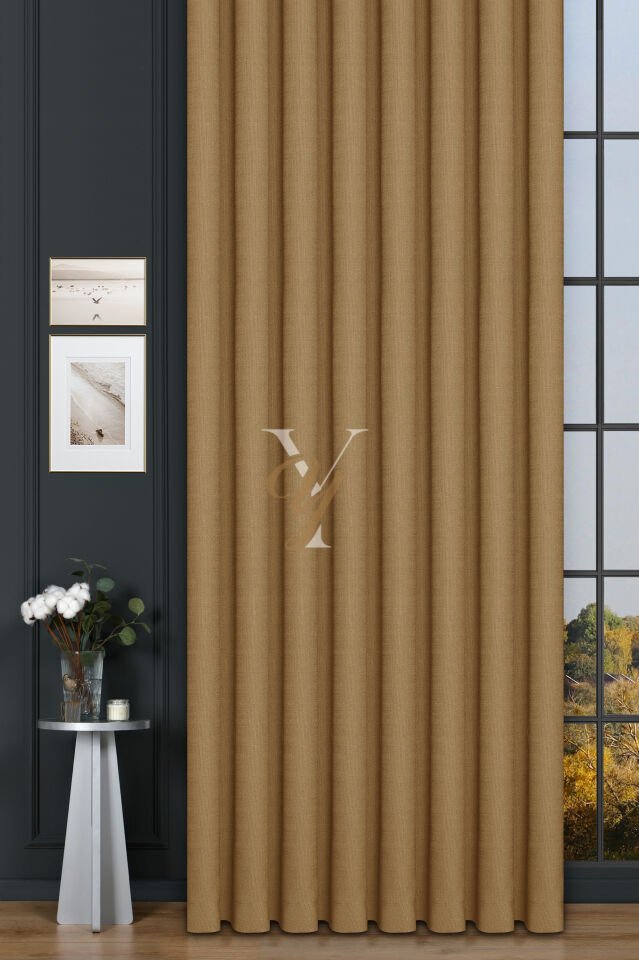 Keten Fon Perde V-4021 Hardal