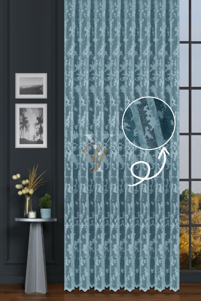 Kdk Pırıltı Lüx Tül Perde Bulut V-Turkuaz