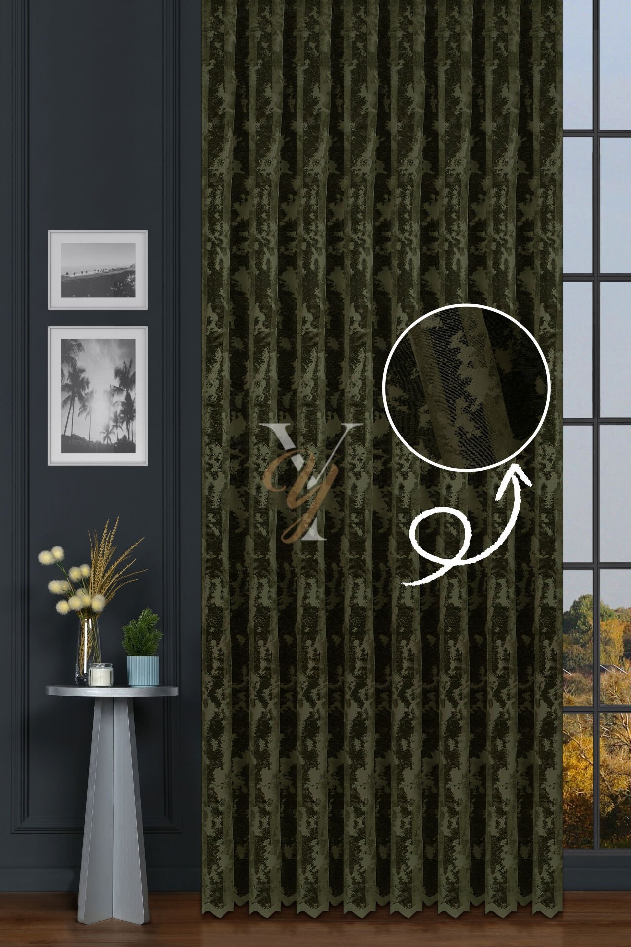 Kdk Pırıltı Lüx Tül Perde Bulut V-Haki Yeşili