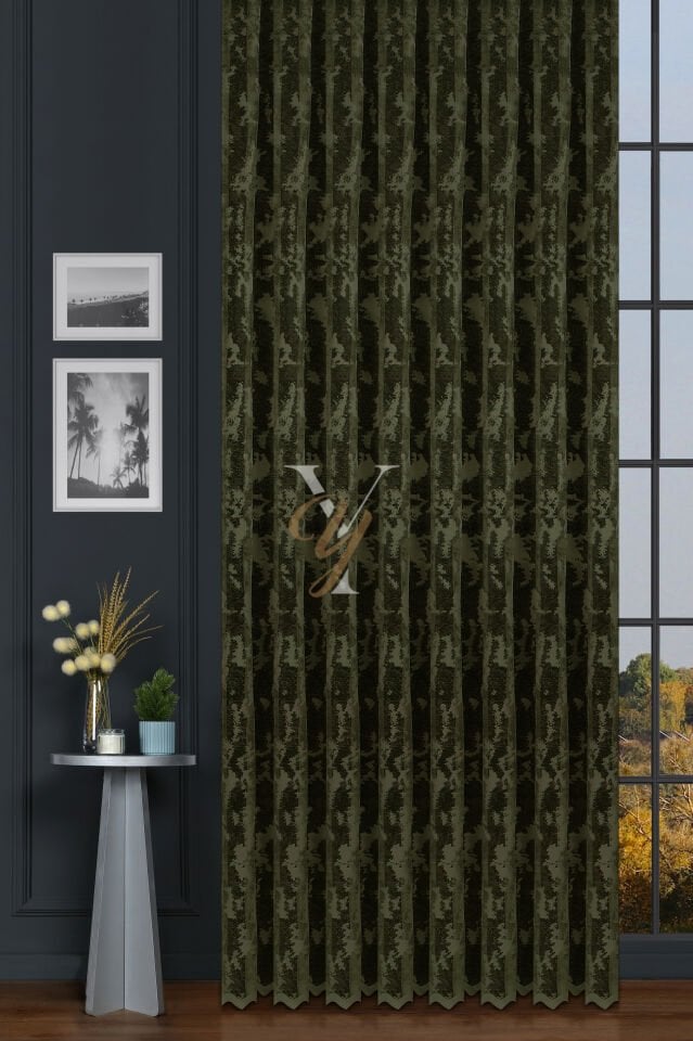 Kdk Pırıltı Lüx Tül Perde Bulut V-Haki Yeşili