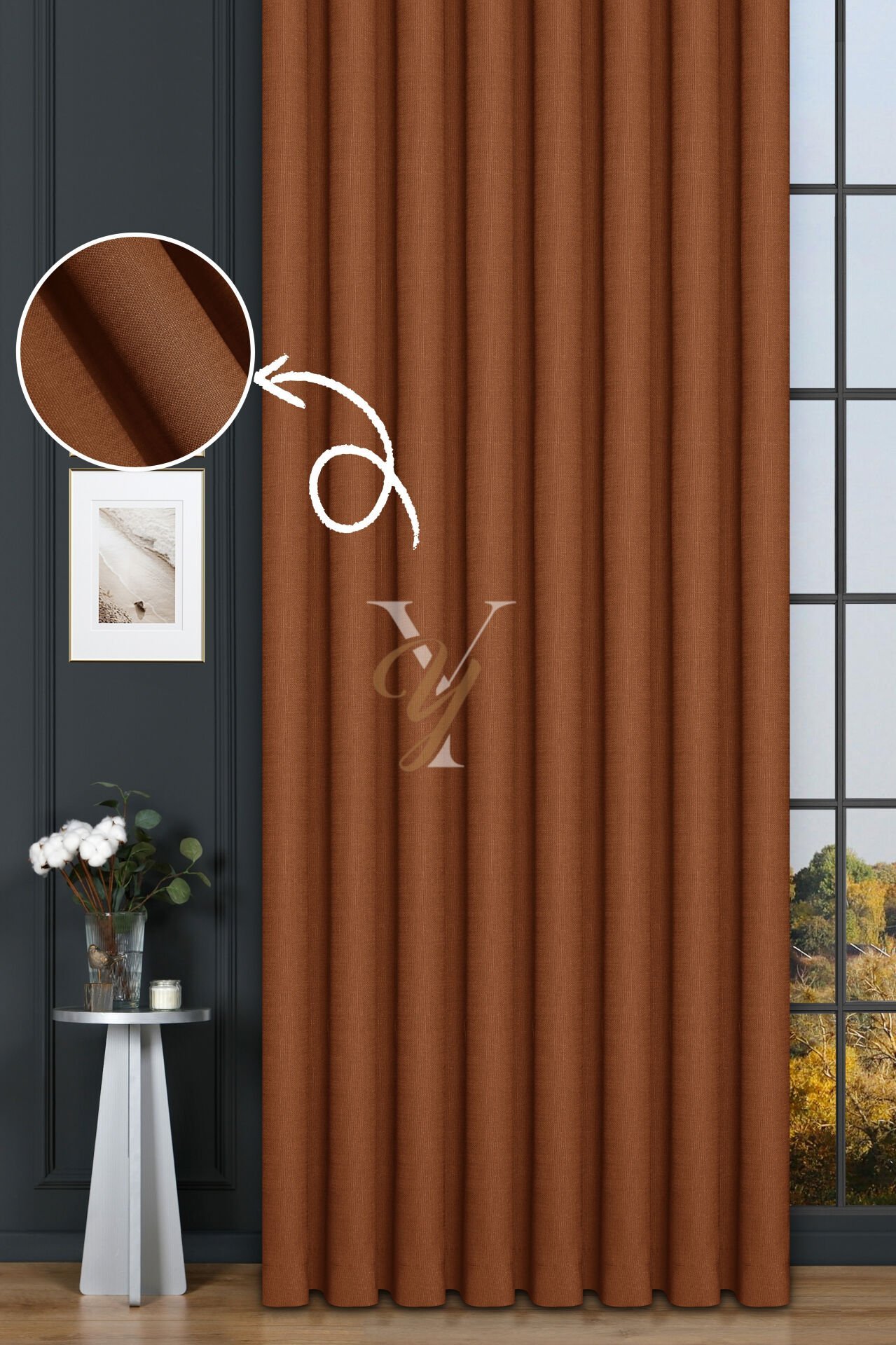 Keten Fon Perde V-4022 Turuncu