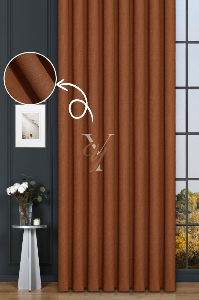 Keten Fon Perde V-4022 Turuncu