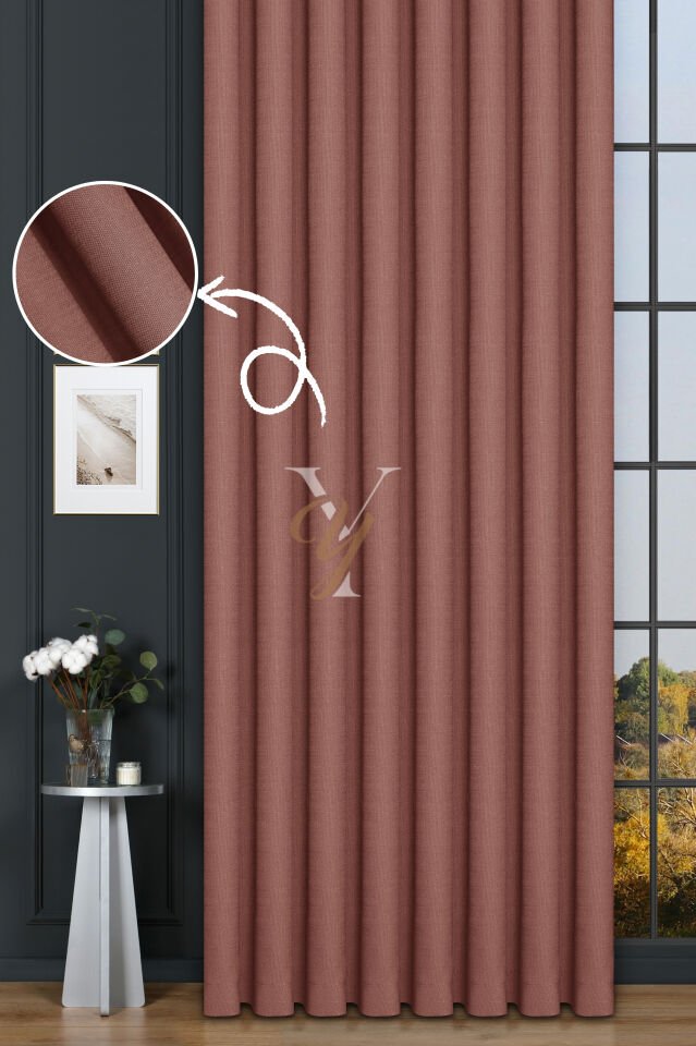 Keten Fon Perde V-4023 Nar Çiçeği