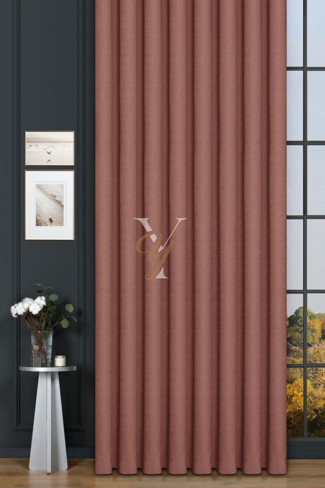 Keten Fon Perde V-4023 Nar Çiçeği