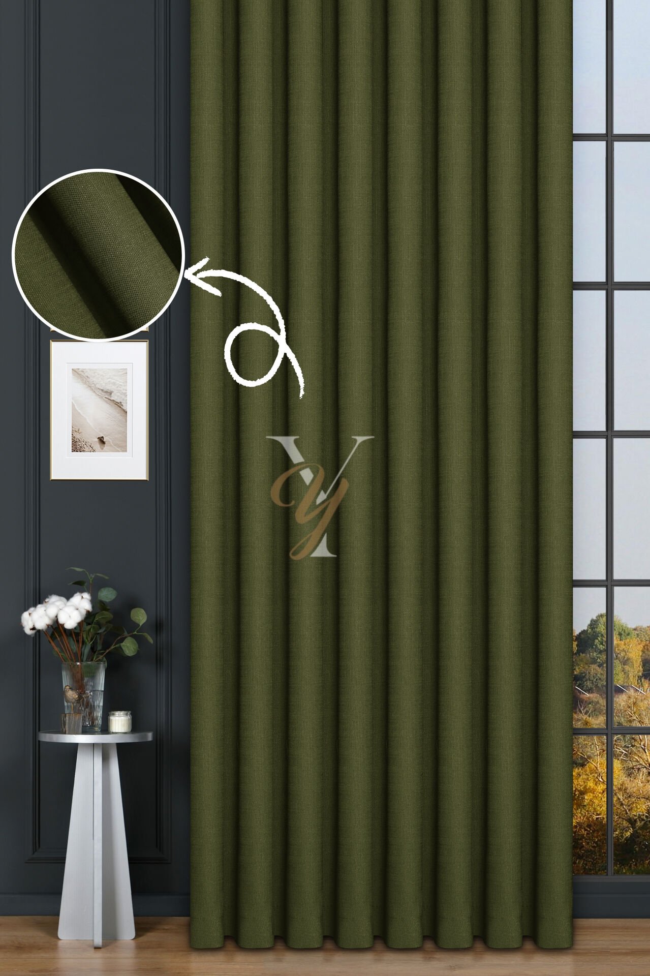 Keten Fon Perde V-4025 Çam Yeşili