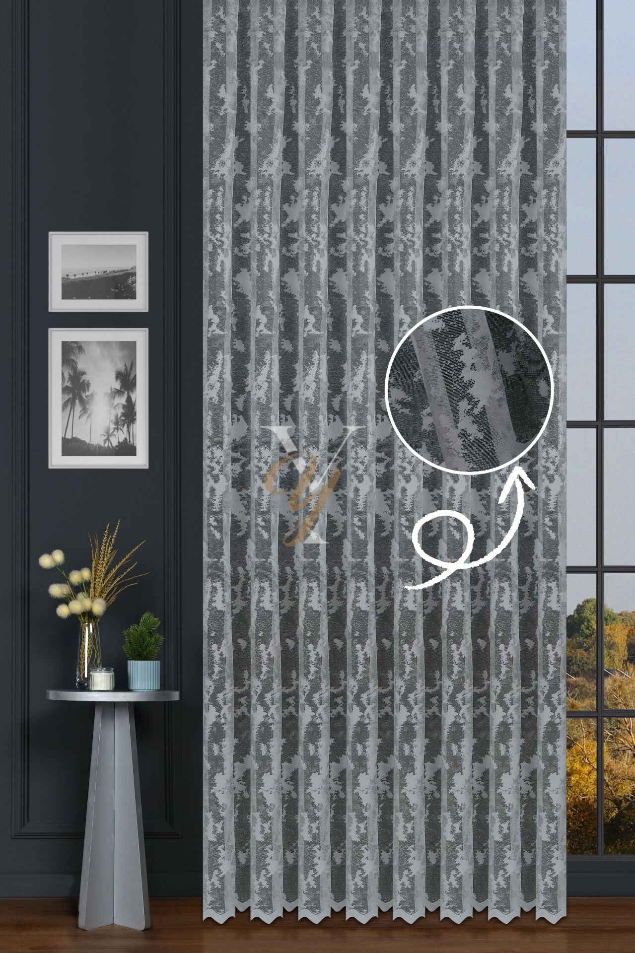 Kdk Pırıltı Lüx Tül Perde Bulut V-Metalik Gri