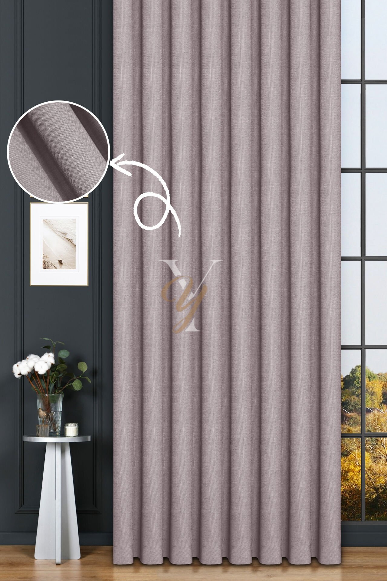 Keten Fon Perde V-4027 Küllü Gri