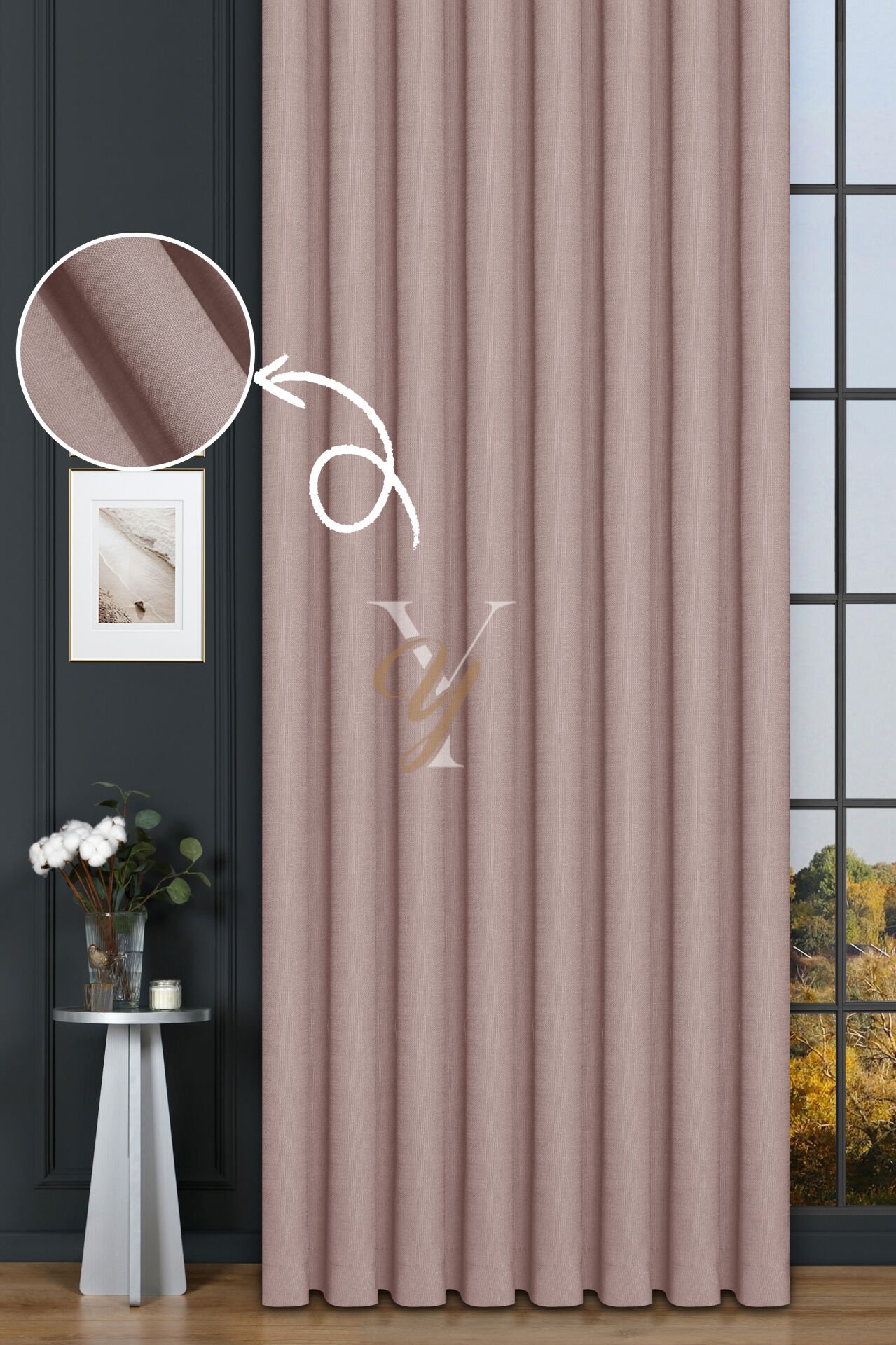 Keten Fon Perde V-4028 Açık Pembe