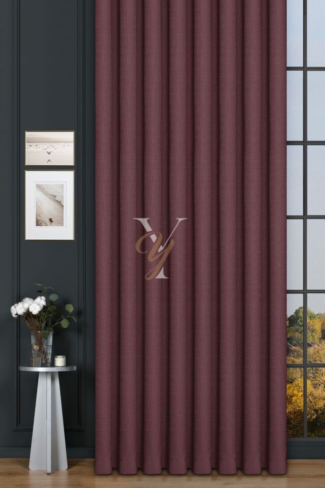 Keten Fon Perde V-4030 Gül Kurusu