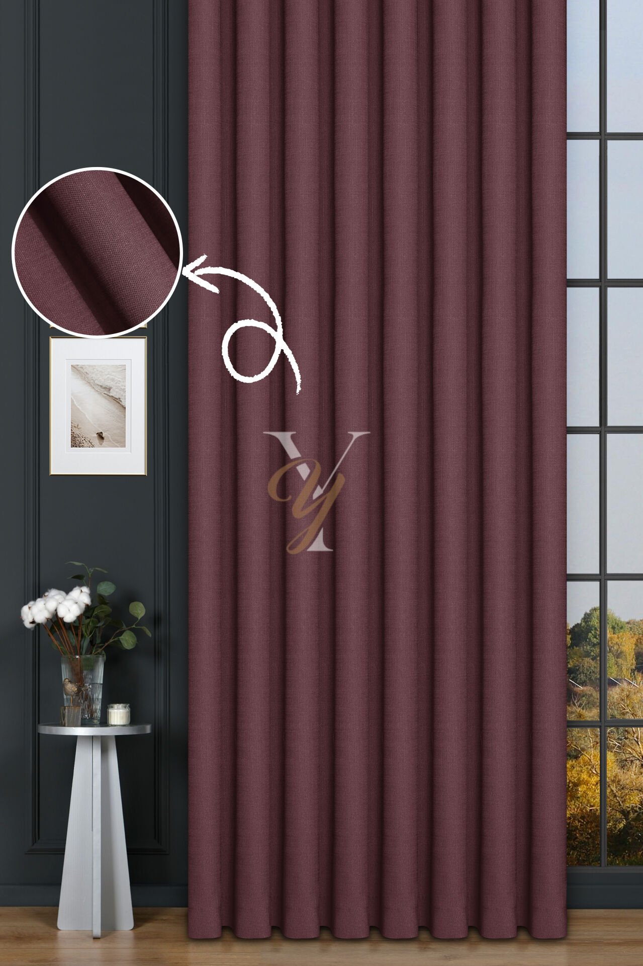 Keten Fon Perde V-4030 Gül Kurusu