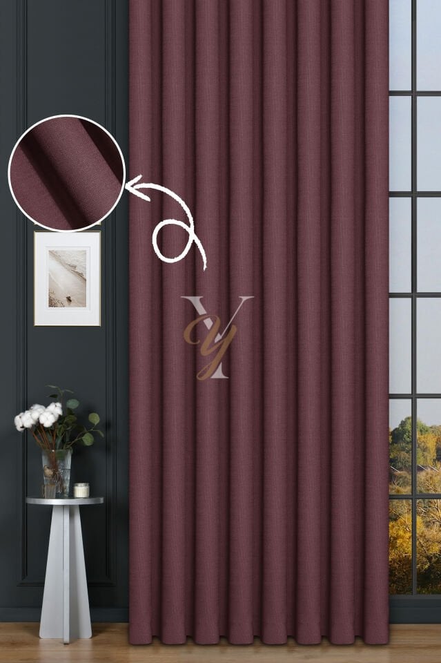 Keten Fon Perde V-4030 Gül Kurusu