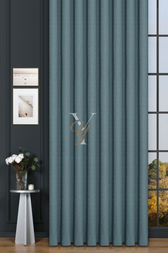 Keten Fon Perde V-4031 Buz Mavisi