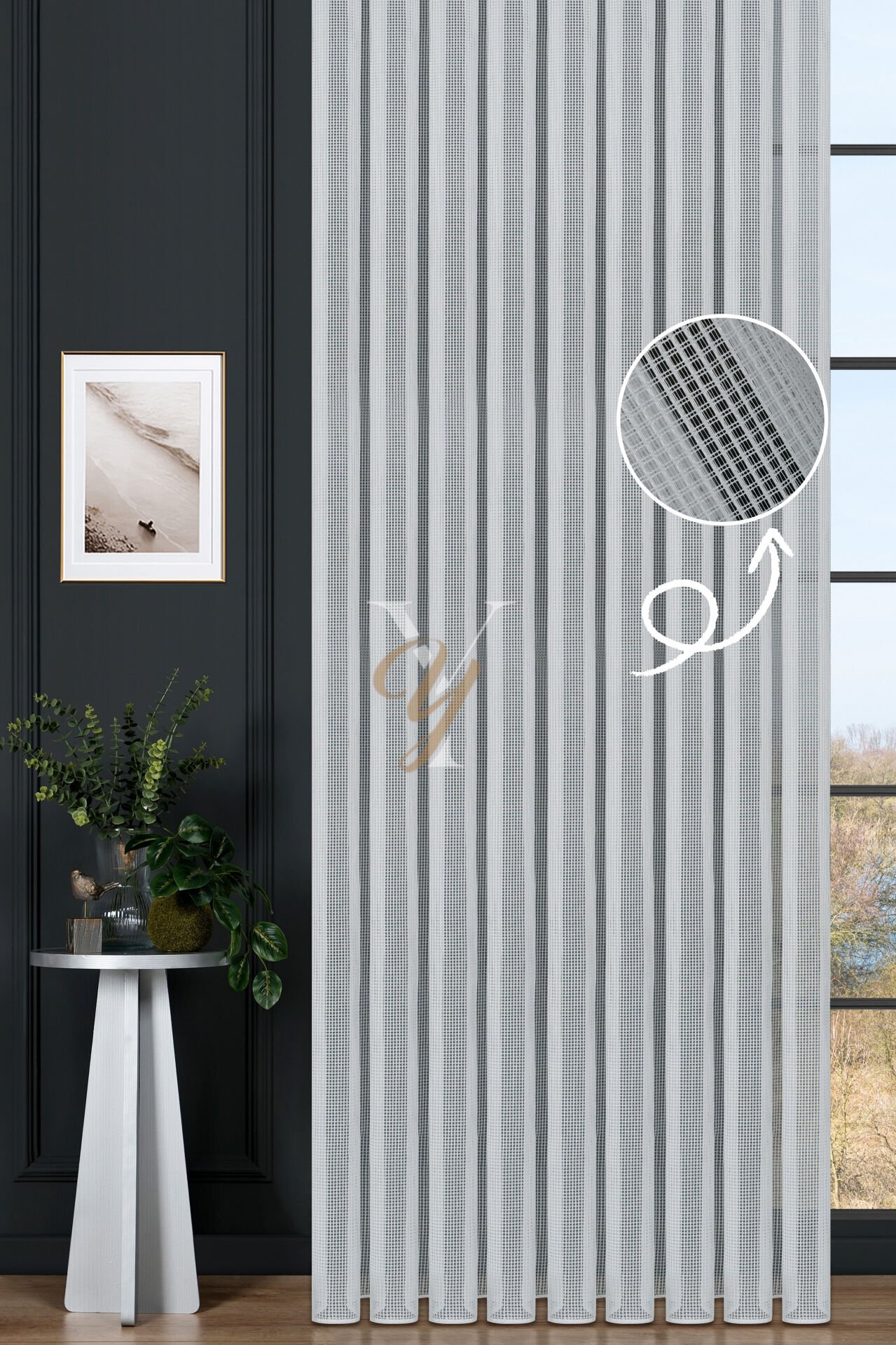 6401 Tül Perde V-Şeffaf Simli Numune