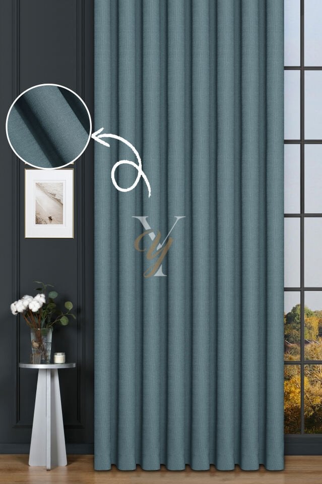 Keten Fon Perde V-4031 Buz Mavisi