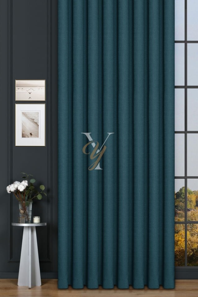 Keten Fon Perde V-4032 Turkuaz