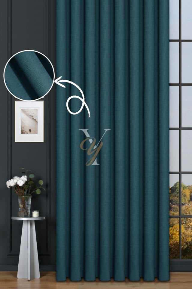 Keten Fon Perde V-4032 Turkuaz