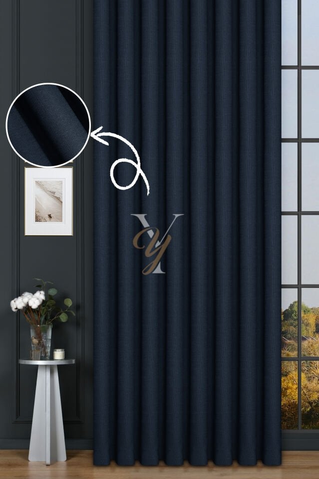 Keten Fon Perde V-4034 Lacivert