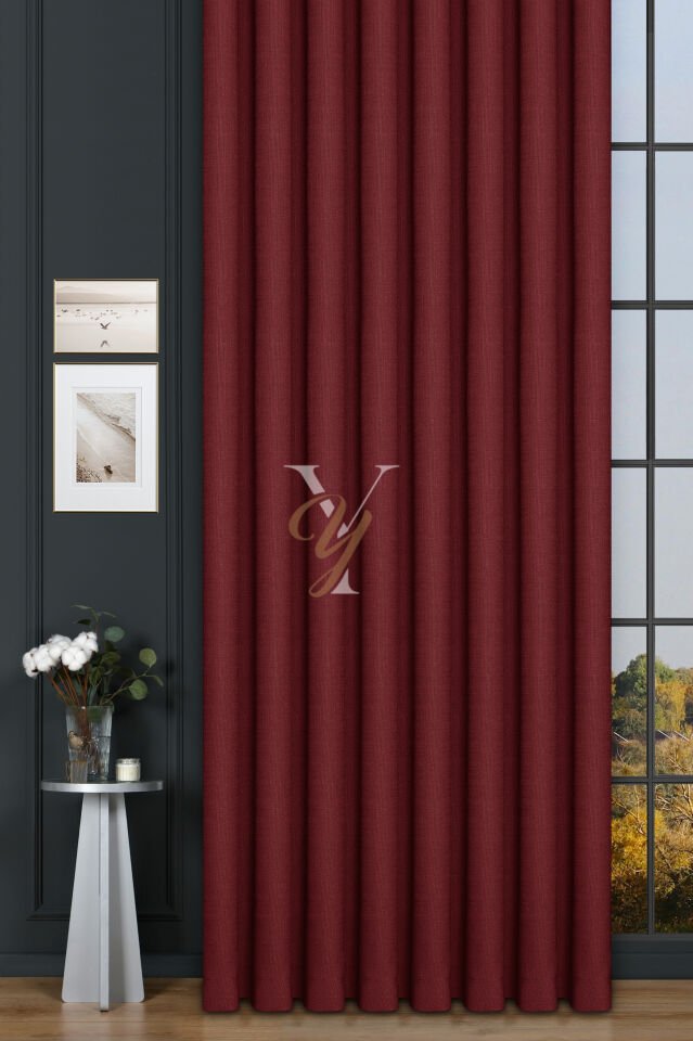 Keten Fon Perde V-4035 Kırmızı