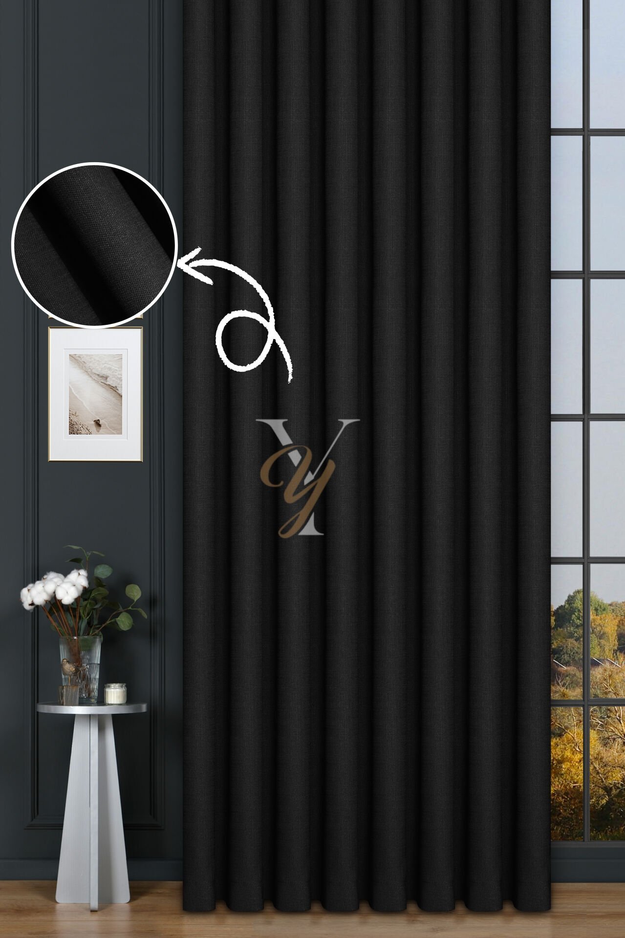 Keten Fon Perde V-4036 Siyah