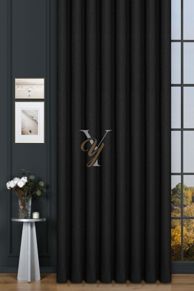 Keten Fon Perde V-4036 Siyah