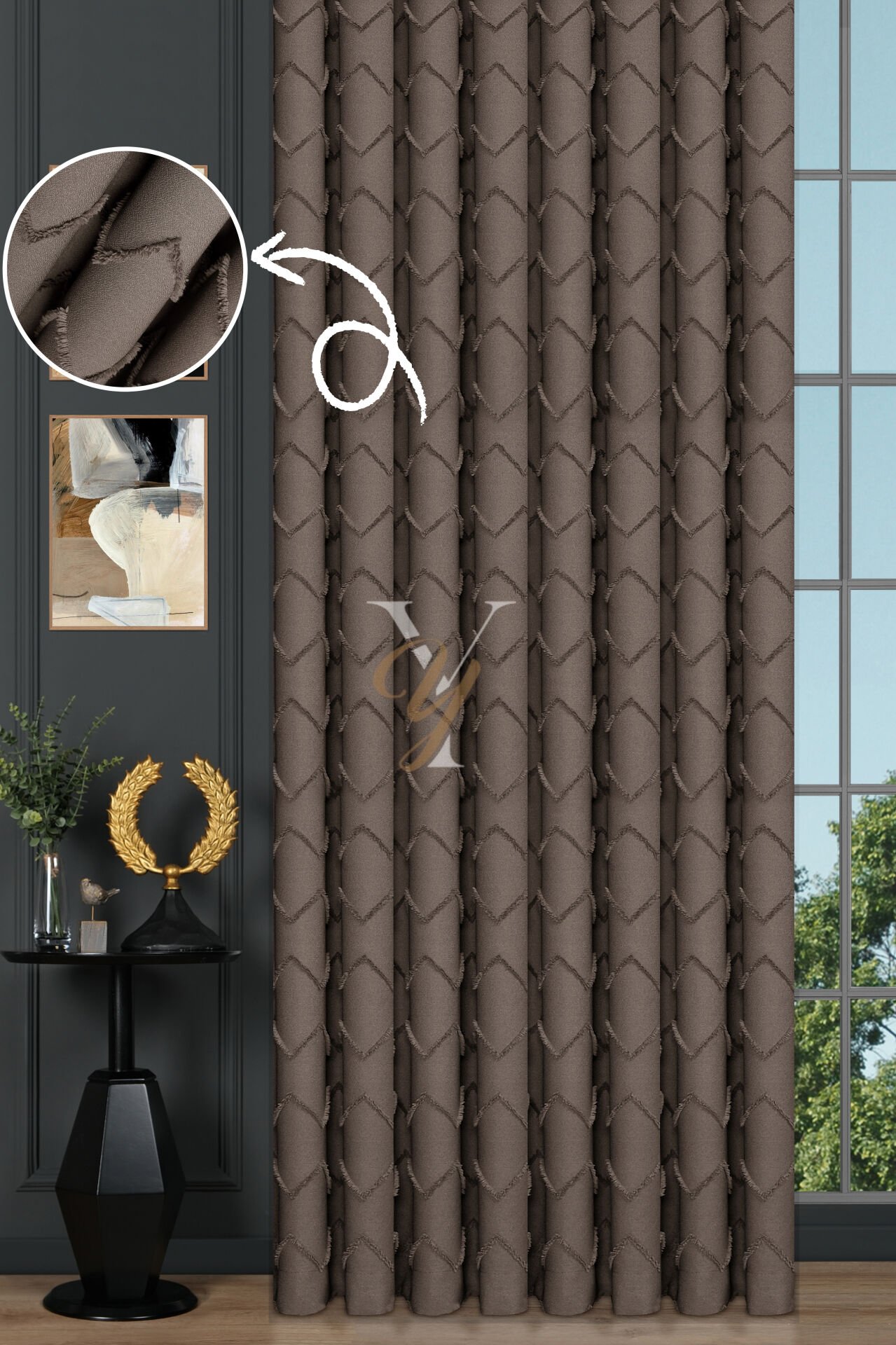 Jakar Kesme Fon Perde Ezgi V-6013 Kahve