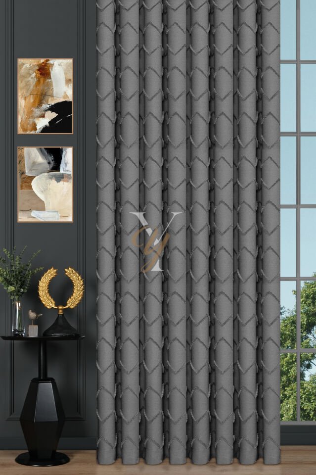 Jakar Kesme Fon Perde Ezgi V-6015 Gümüş Gri