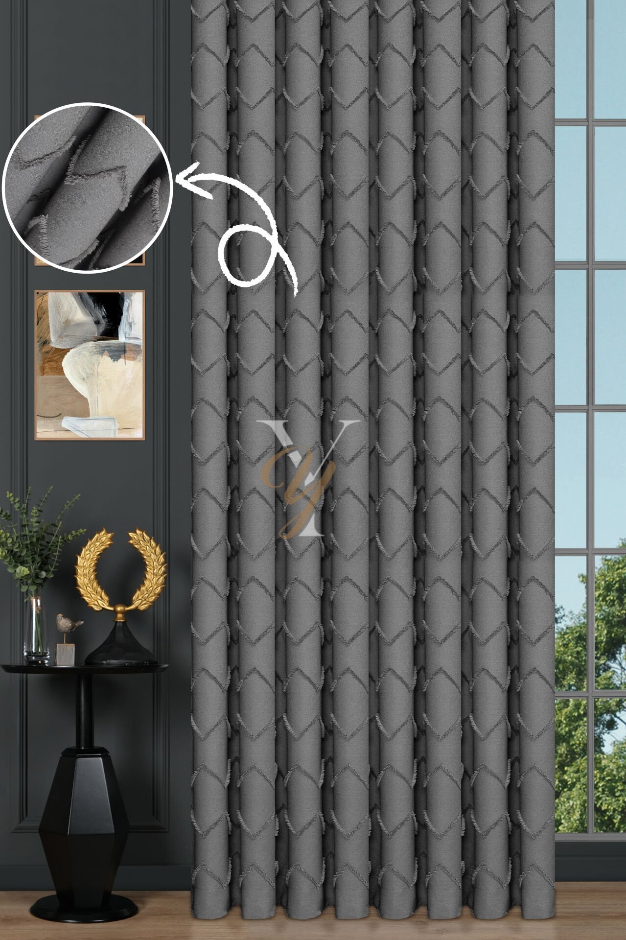 Jakar Kesme Fon Perde Ezgi V-6015 Gümüş Gri