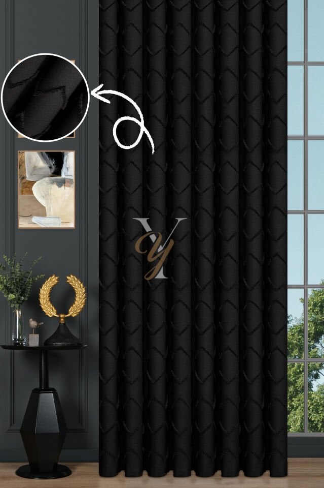 Jakar Kesme Fon Perde Ezgi V-6012 Siyah