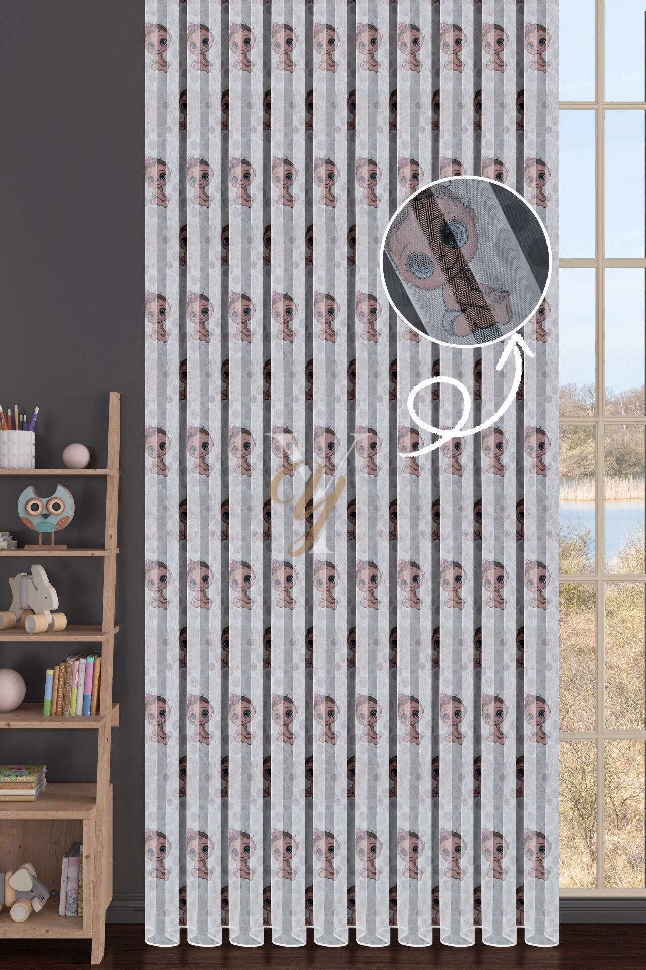 Baskılı Kurşunlu Grek Tül Perde Çocuk Bebek