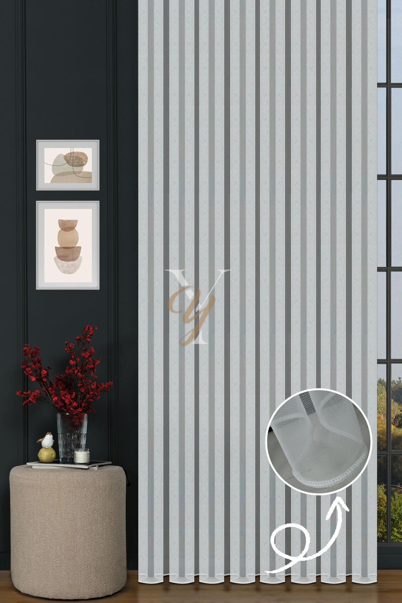 Grek Tül Perde Kurşunlu V-Ekru