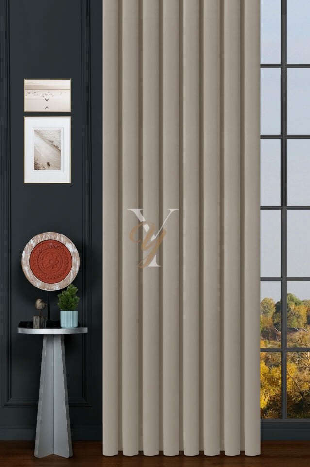 İpek Kadife Fon Perde V-02 Ekru