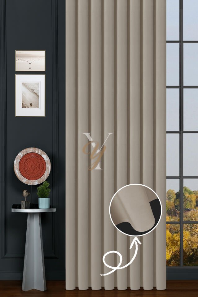 İpek Kadife Fon Perde V-02 Ekru