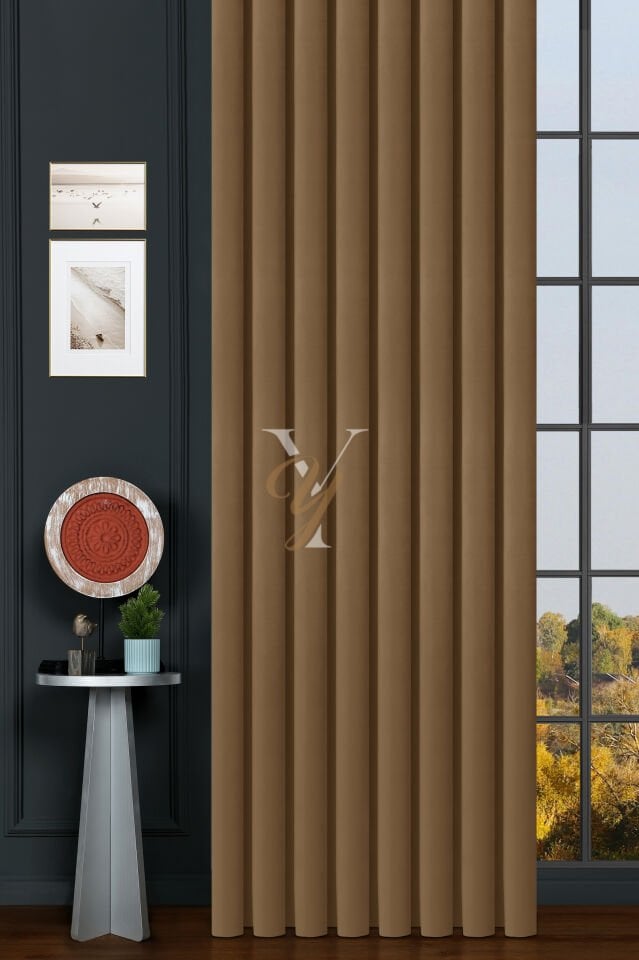 İpek Kadife Fon Perde V-05 Açık Kahve