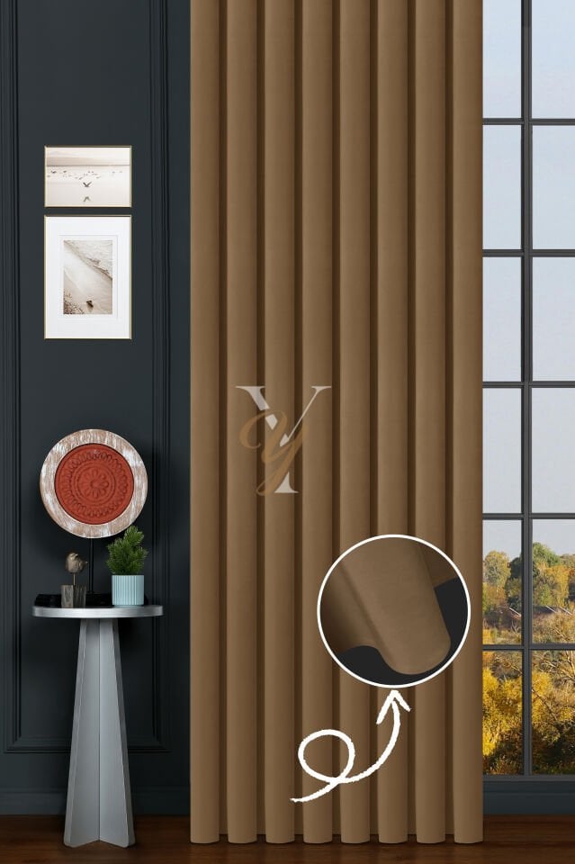 İpek Kadife Fon Perde V-05 Açık Kahve