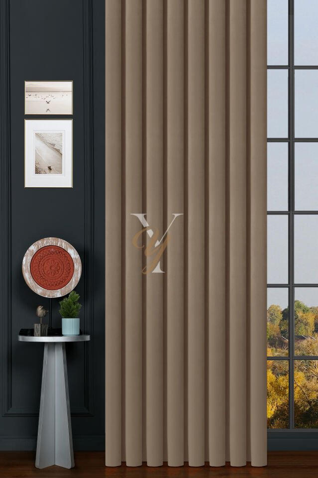 İpek Kadife Fon Perde V-07 Latte