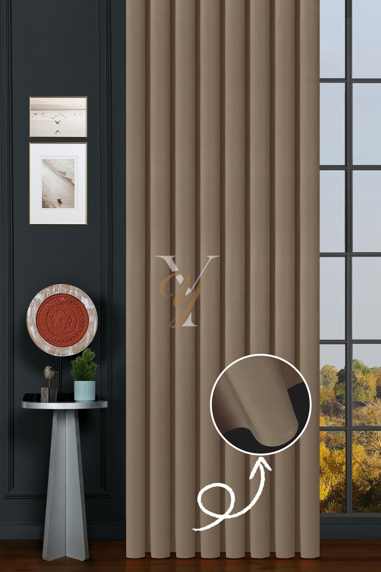 İpek Kadife Fon Perde V-07 Latte